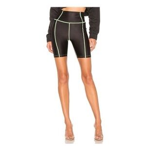 Danielle Guizio Sport Biker Shorts Green Black Sz M High Waisted Seamless